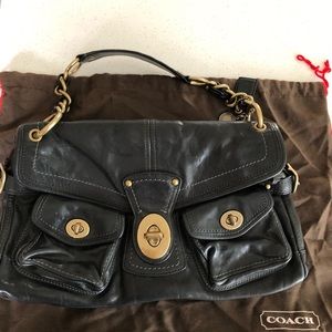 Black leather coach bag.